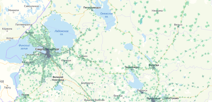 Зона покрытия МТС на карте Егорьевск 